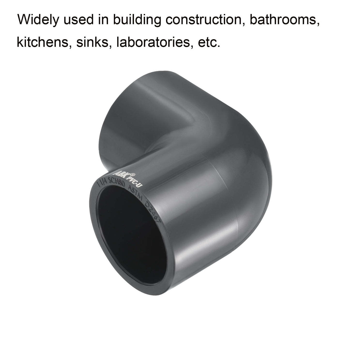 Harfington UPVC Pipe Fitting Elbow Schedule 80 1-1/4" Socket, 2 Pack 90 Degree Adapter Connector, Gray