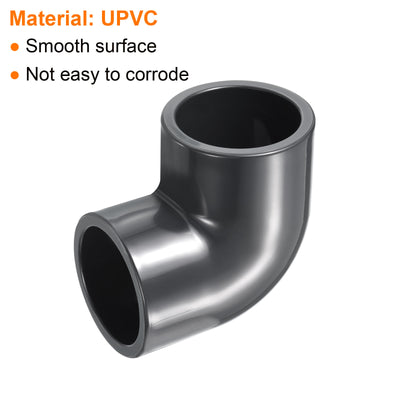 Harfington UPVC Pipe Fitting Elbow Schedule 80 2" Socket, 2 Pack 90 Degree Adapter Connector, Gray