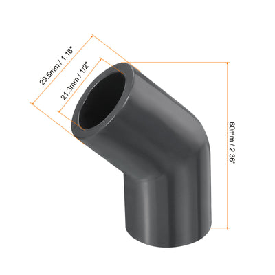 Harfington UPVC Pipe Fitting Elbow Schedule 80 1/2" Socket, 2 Pack 45 Degree Adapter Connector, Gray