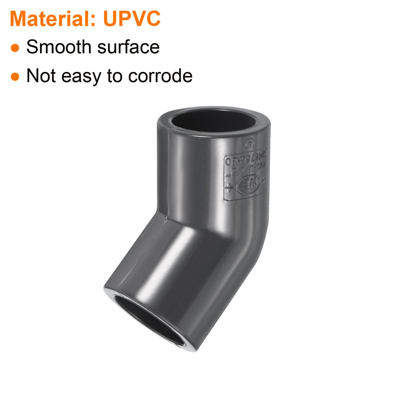 Harfington UPVC Pipe Fitting Elbow Schedule 80 1/2" Socket, 2 Pack 45 Degree Adapter Connector, Gray