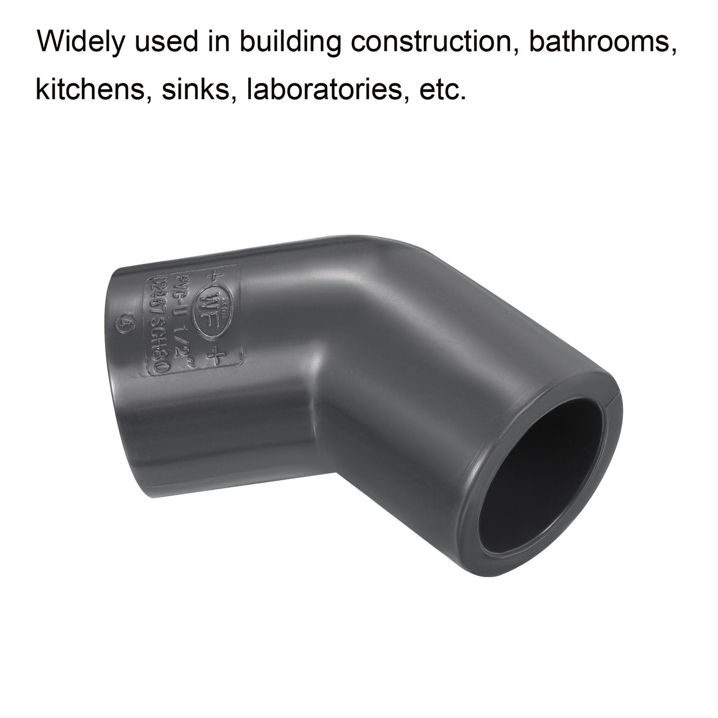Harfington UPVC Pipe Fitting Elbow Schedule 80 1/2" Socket, 5 Pack 45 Degree Adapter Connector, Gray