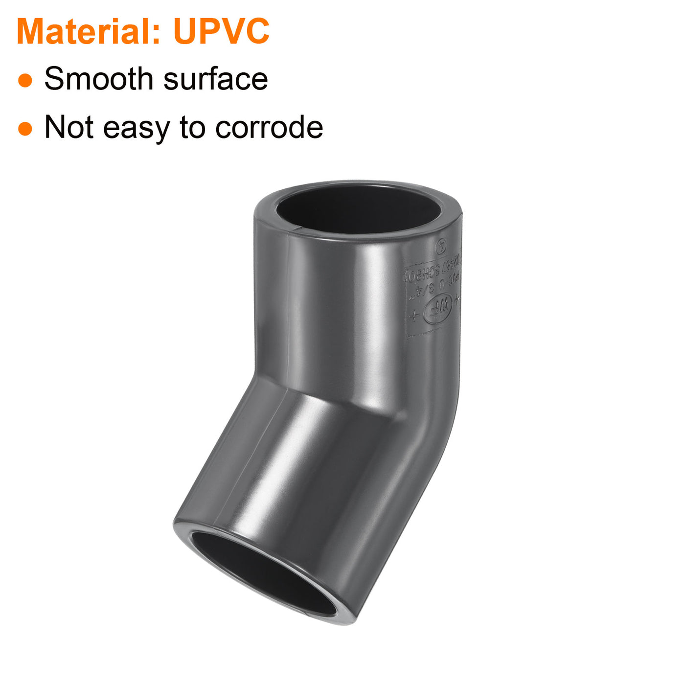 Harfington UPVC Pipe Fitting Elbow Schedule 80 3/4" Socket, 2 Pack 45 Degree Adapter Connector, Gray