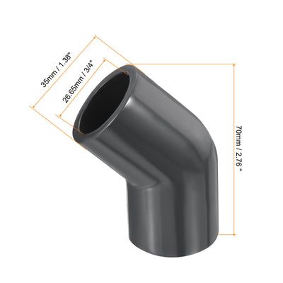 Harfington UPVC Pipe Fitting Elbow Schedule 80 3/4" Socket, 3 Pack 45 Degree Adapter Connector, Gray