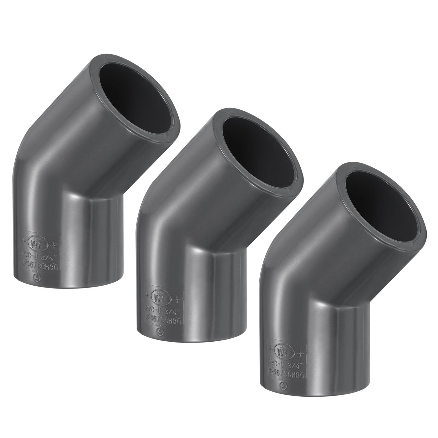 Harfington UPVC Pipe Fitting Elbow Schedule 80 3/4" Socket, 3 Pack 45 Degree Adapter Connector, Gray