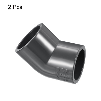 Harfington UPVC Pipe Fitting Elbow Schedule 80 1-1/2" Socket, 2 Pack 45 Degree Adapter Connector, Gray