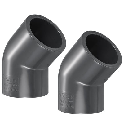 Harfington UPVC Pipe Fitting Elbow Schedule 80 1-1/2" Socket, 2 Pack 45 Degree Adapter Connector, Gray