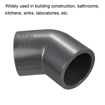 Harfington UPVC Pipe Fitting Elbow Schedule 80 1-1/2" Socket, 3 Pack 45 Degree Adapter Connector, Gray