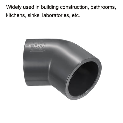 Harfington UPVC Pipe Fitting Elbow Schedule 80 2" Socket, 45 Degree Adapter Connector, Gray