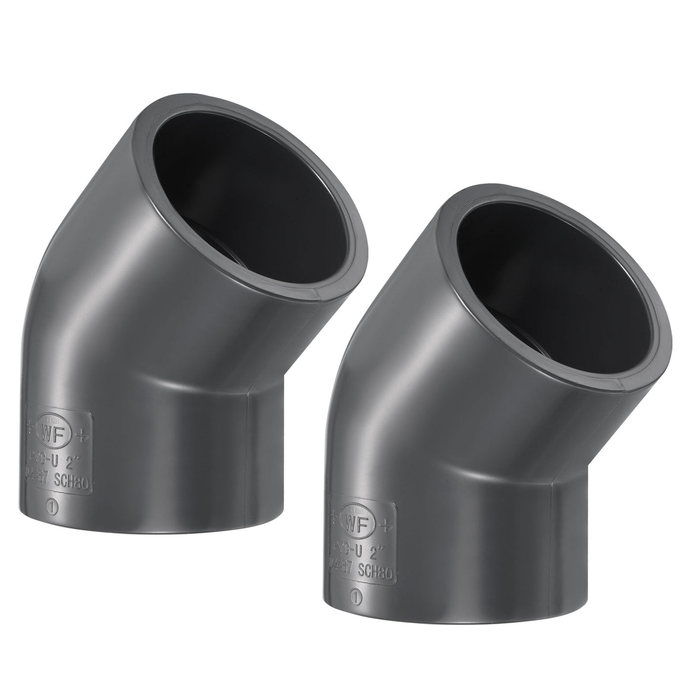 Harfington UPVC Pipe Fitting Elbow Schedule 80 2" Socket, 2 Pack 45 Degree Adapter Connector, Gray