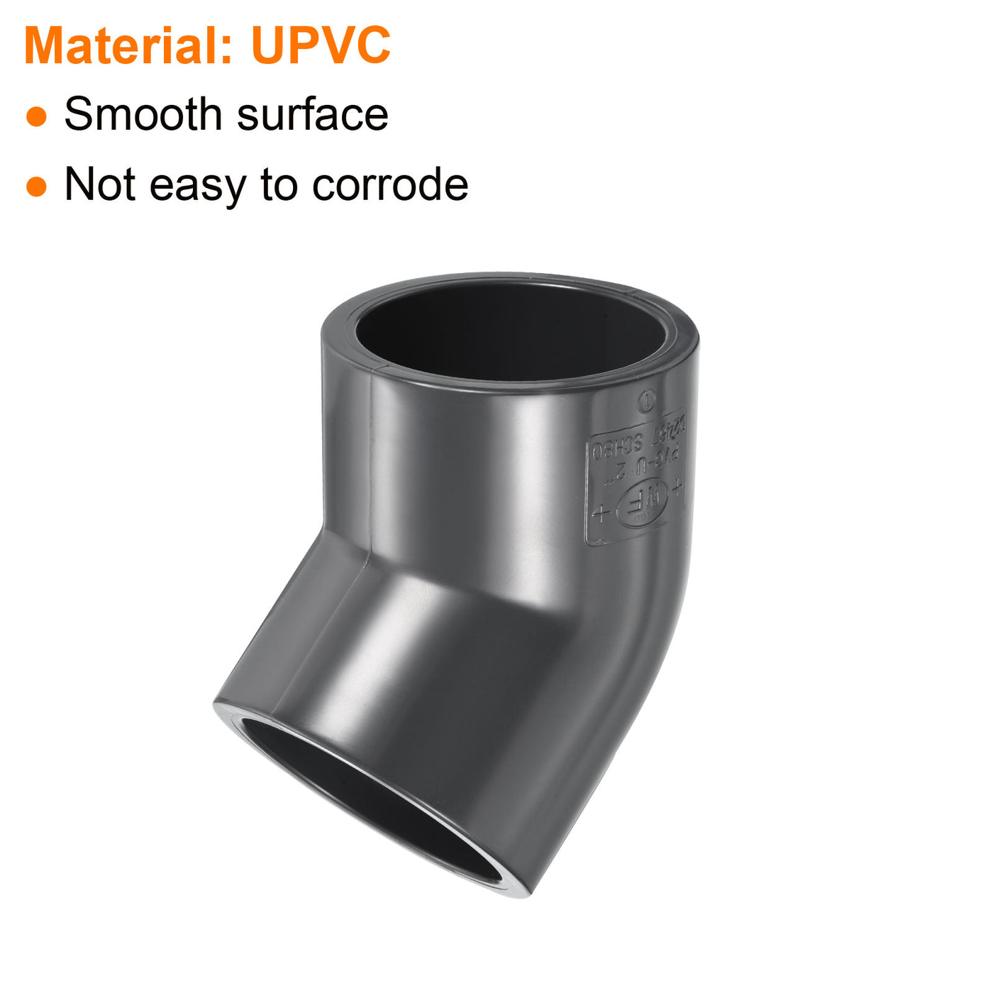 Harfington UPVC Pipe Fitting Elbow Schedule 80 2" Socket, 3 Pack 45 Degree Adapter Connector, Gray