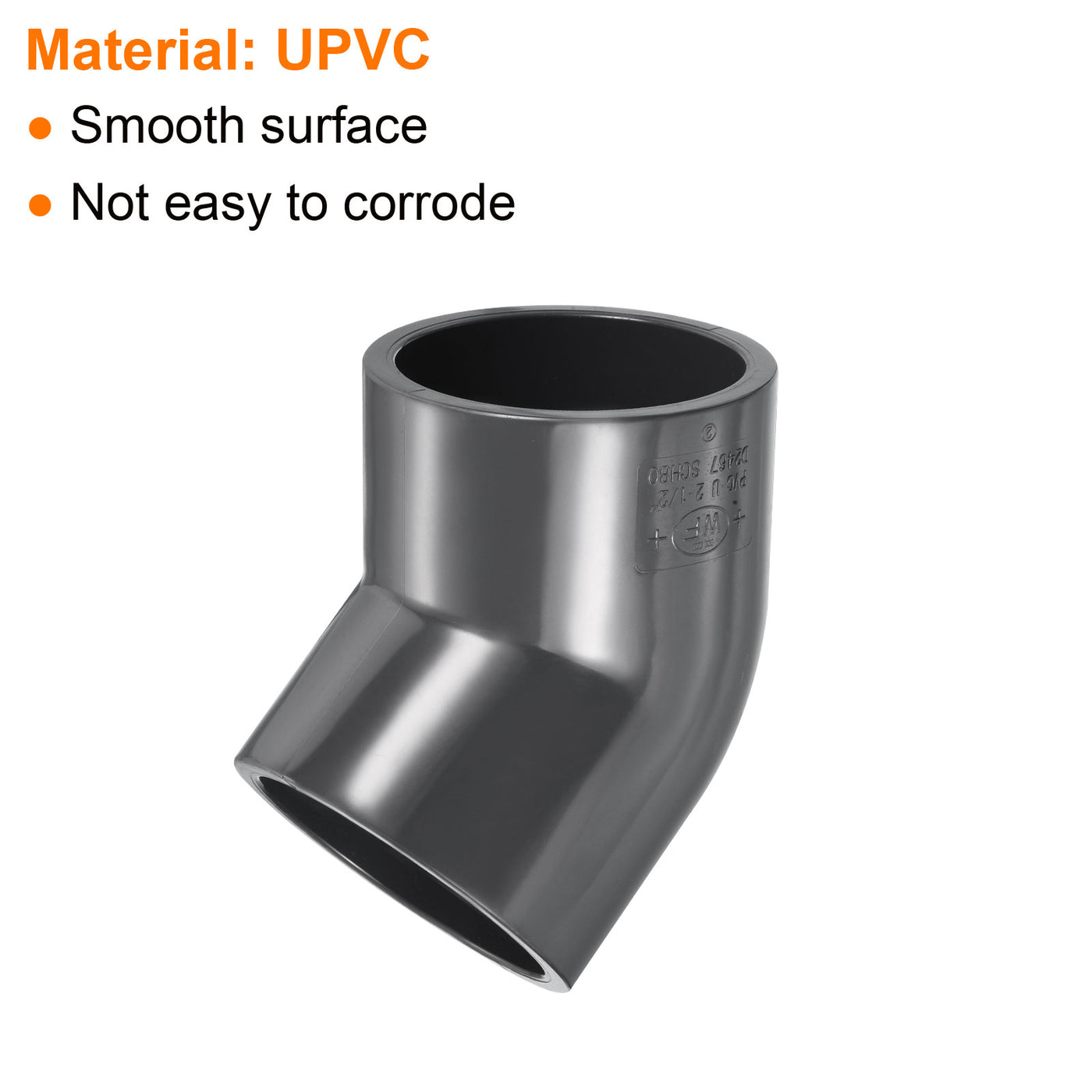 Harfington UPVC Pipe Fitting Elbow Schedule 80 2-1/2" Socket, 45 Degree Adapter Connector, Gray