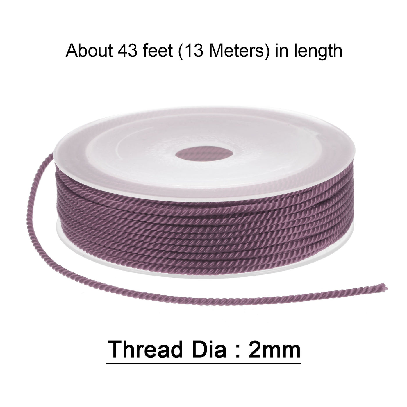 Harfington 2pcs Twisted Nylon Twine Thread Bead Cord 2mm 13M/43 Feet String, Metallic Pink