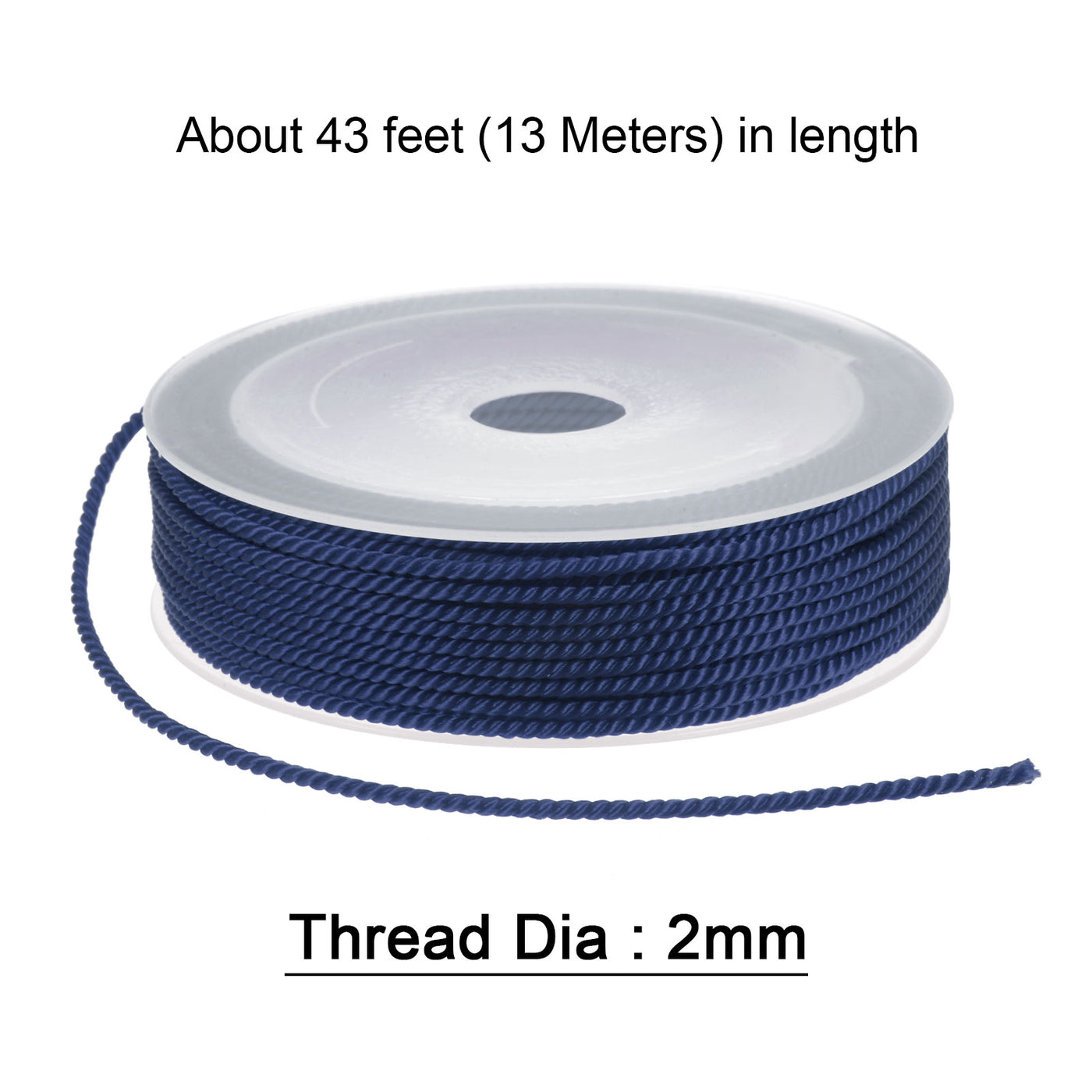 Harfington 2pcs Twisted Nylon Twine Thread Beading Cord 2mm 13M/43 Feet String, Dark Blue