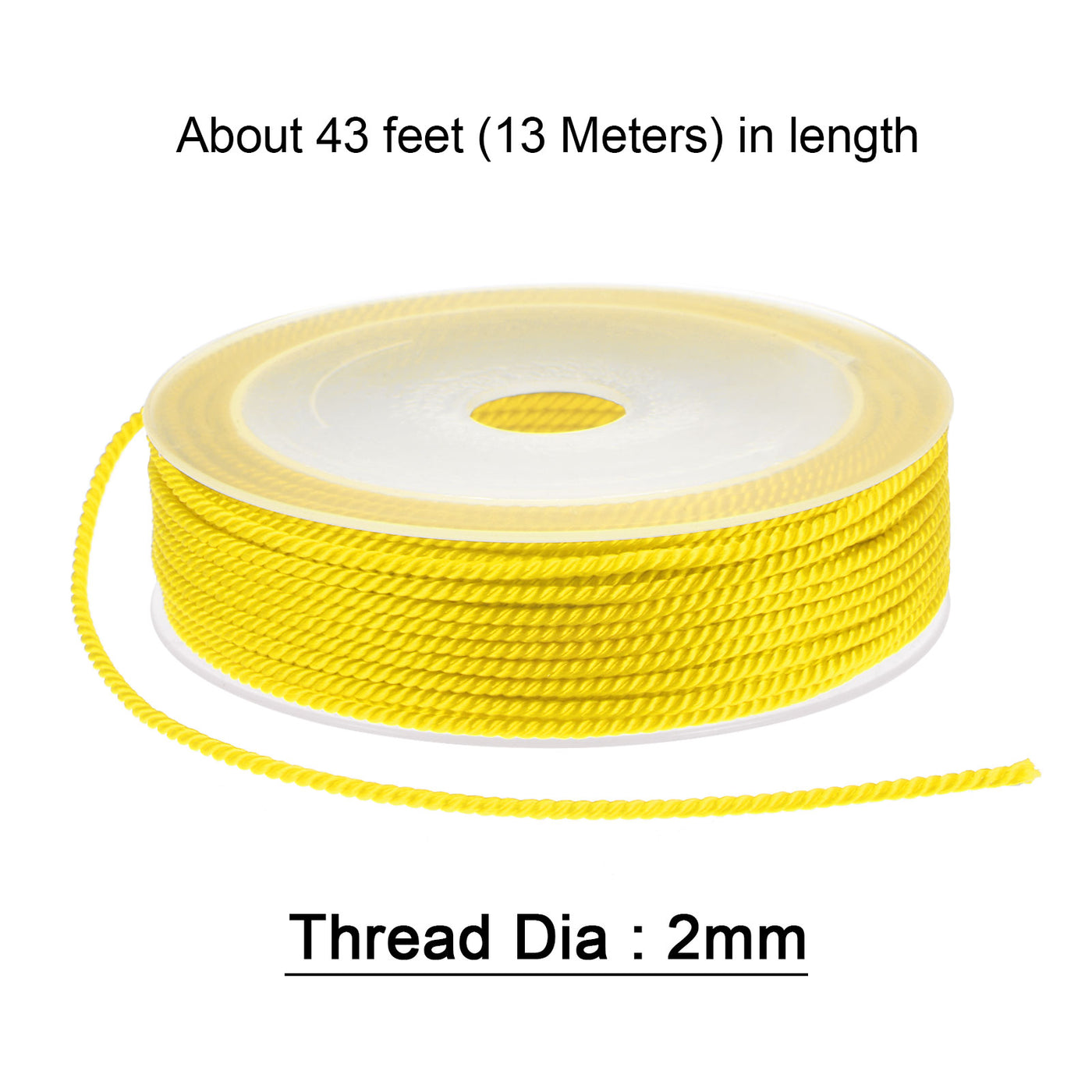 Harfington 2pcs Twisted Nylon Twine Thread Beading Cord 2mm 13M/43 Feet String, Yellow