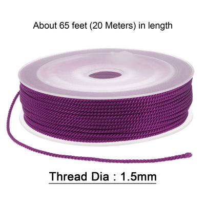 Harfington 2pcs Twisted Nylon Twine Thread Bead Cord 1.5mm 20M/65 Feet String, Dark Magenta