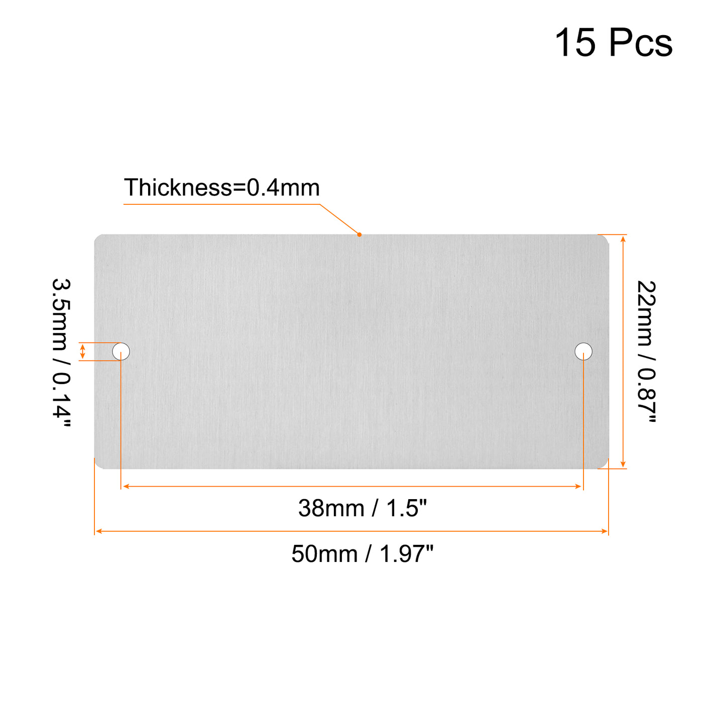 uxcell Uxcell 50x22x0.4mm Brushed Stainless Steel Blank Metal Card with Hole Silver Tone 15Pcs
