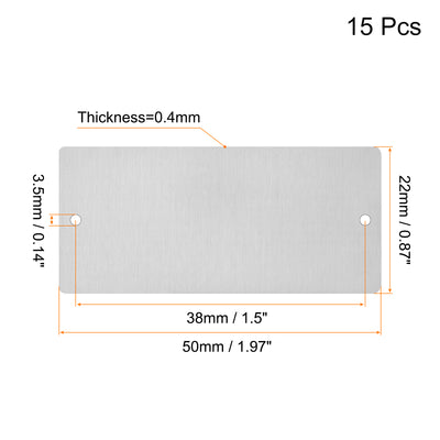 Harfington Uxcell 50x22x0.4mm Brushed Stainless Steel Blank Metal Card with Hole Silver Tone 15Pcs