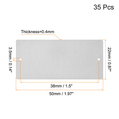 Harfington Uxcell 50x22x0.4mm Brushed Stainless Steel Blank Metal Card with Hole Silver Tone 35Pcs