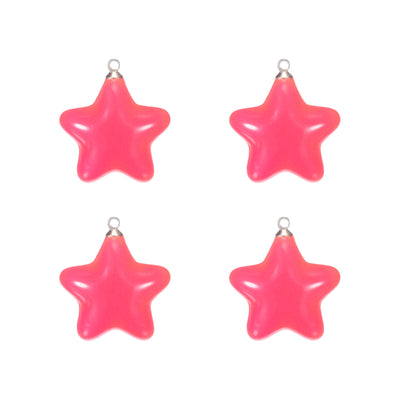 Harfington Star Bead Pendants with Charm Loop for Jewelry Making Craft, 4Pcs Rose Red