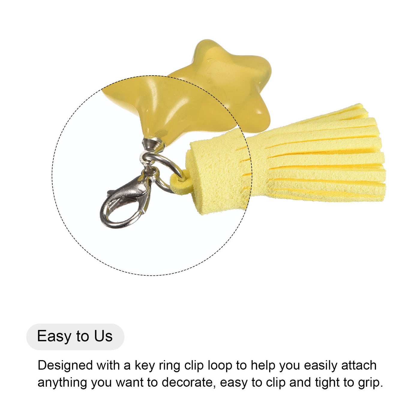 Harfington Leather Tassel Keychain Charm with Clasp for Bag Jewelry Making DIY, 2Pcs Yellow