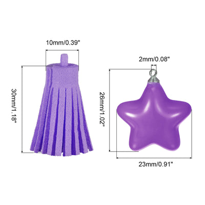 Harfington Leather Tassel Keychain Charm with Clasp for Bag Jewelry Making DIY, 2Pcs Purple