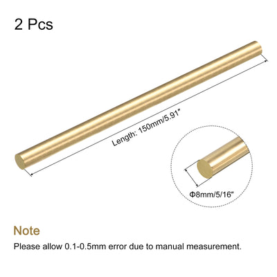 Harfington 5/16 Inch Brass Solid Round Rod Lathe Bar Stock 150mm Length for DIY, Pack of 2