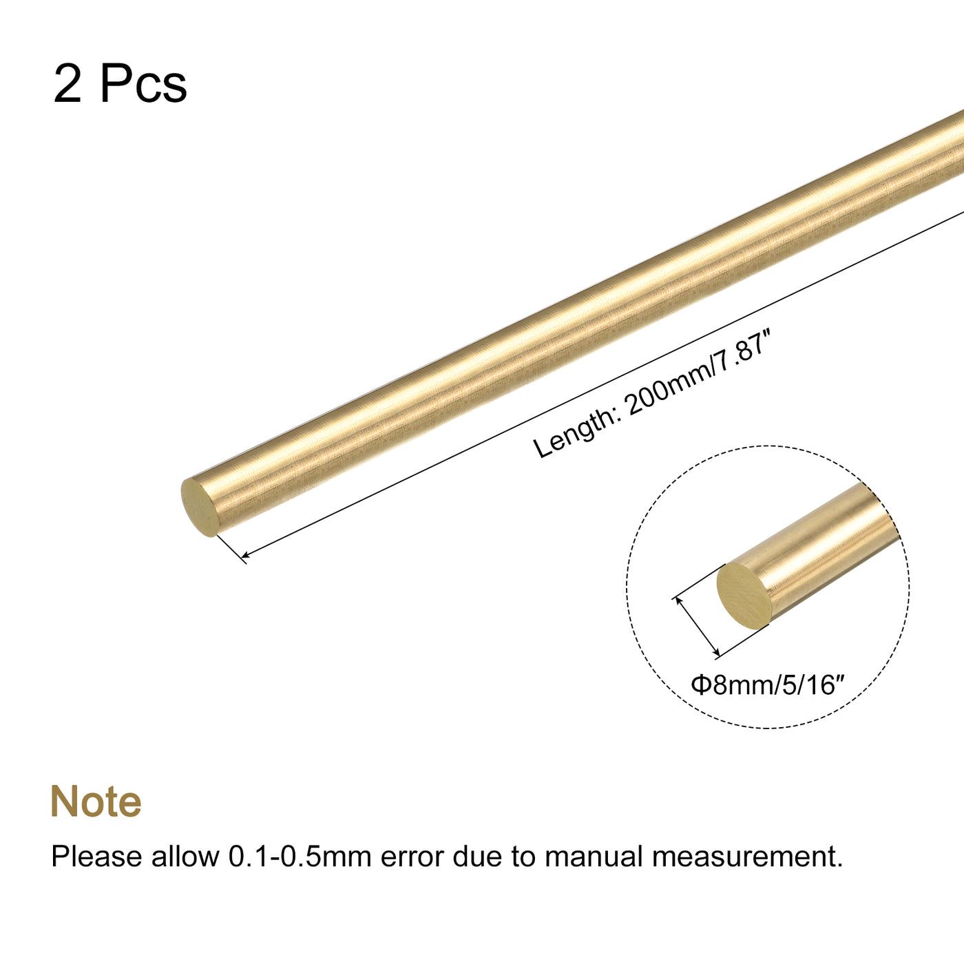 Harfington 5/16 Inch Brass Solid Round Rod Lathe Bar Stock 200mm Length for DIY, Pack of 2