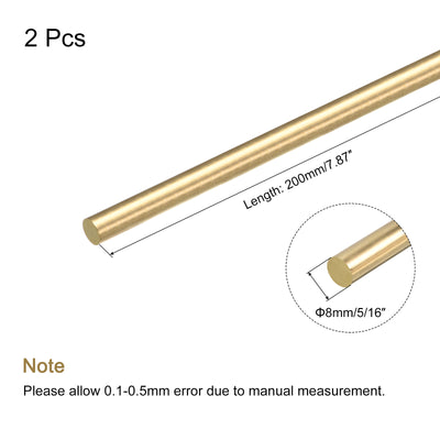Harfington 5/16 Inch Brass Solid Round Rod Lathe Bar Stock 200mm Length for DIY, Pack of 2