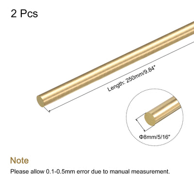 Harfington 5/16 Inch Brass Solid Round Rod Lathe Bar Stock 250mm Length for DIY, Pack of 2