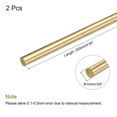Harfington 3/8 Inch Brass Solid Round Rod Lathe Bar Stock 250mm Length for DIY, Pack of 2