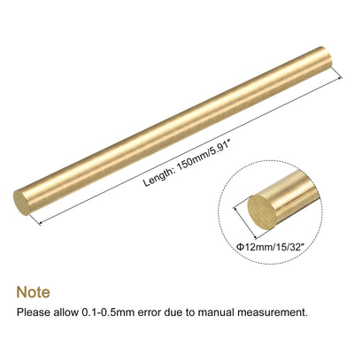 Harfington 15/32 Inch Brass Solid Round Rod Lathe Bar Stock 150mm Length for DIY, Pack of 1