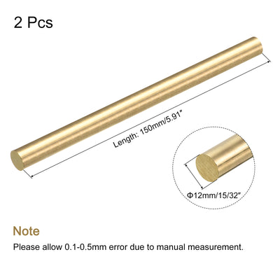 Harfington 15/32 Inch Brass Solid Round Rod Lathe Bar Stock 150mm Length for DIY, Pack of 2