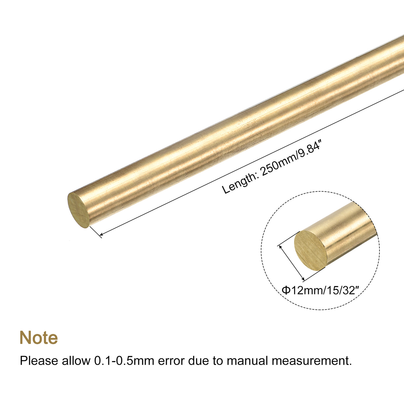 Harfington 15/32 Inch Brass Solid Round Rod Lathe Bar Stock 250mm Length for DIY, Pack of 1
