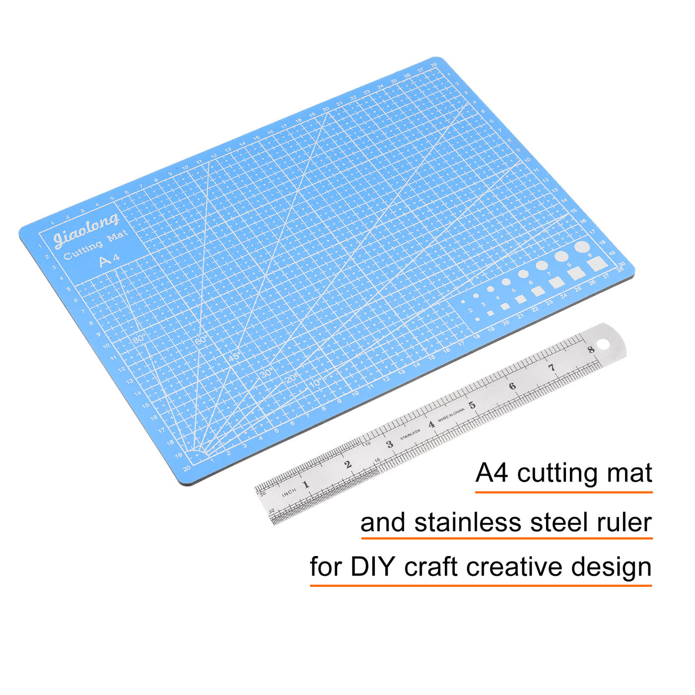Harfington Cutting Mat & Metal Ruler Set A4 Blue Mat 20CM 0.7mm Thick Ruler