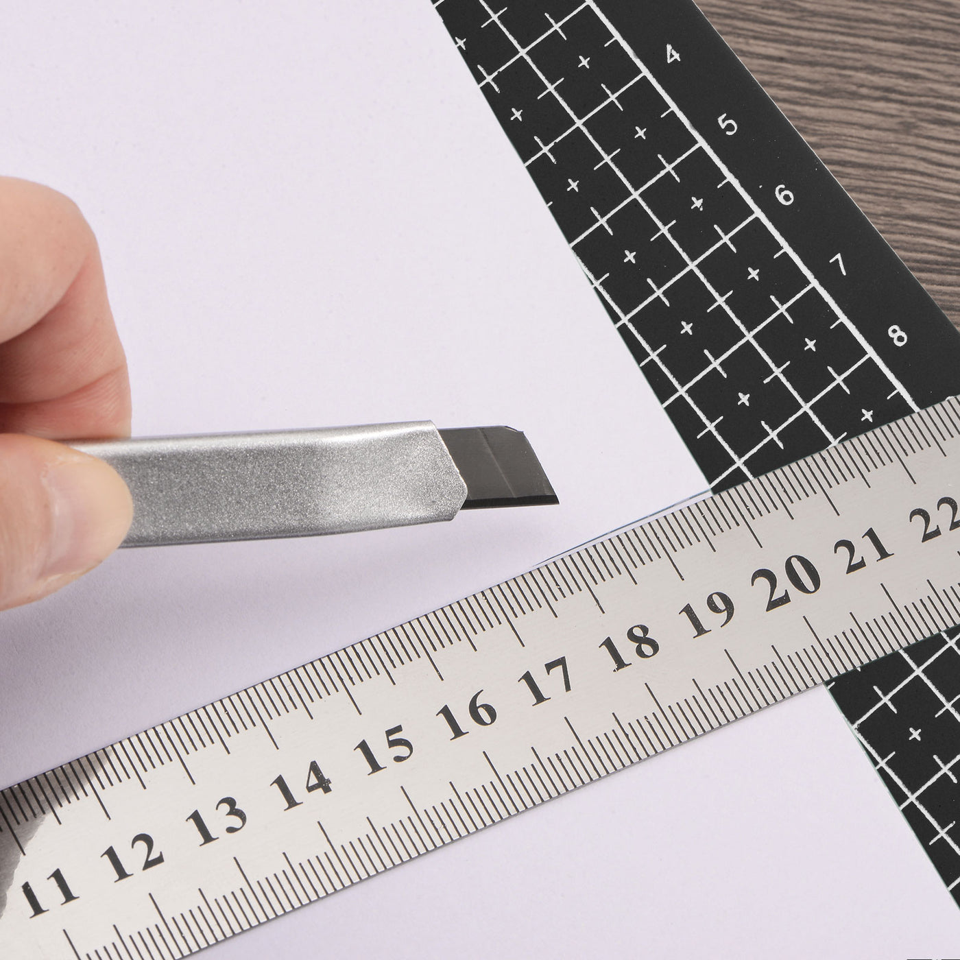 Harfington Cutting Mat & Metal Ruler Set A3 Black Mat 20CM 0.7mm Thick Ruler