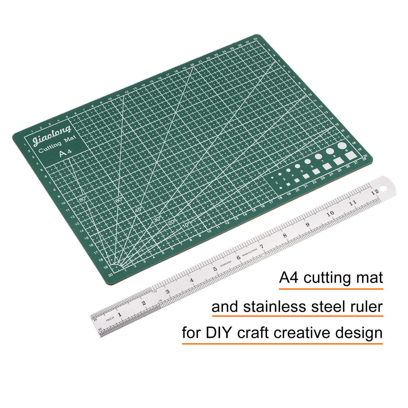 Harfington Cutting Mat & Metal Ruler Set A4 Dark Green Mat 30CM 0.8mm Thick Ruler
