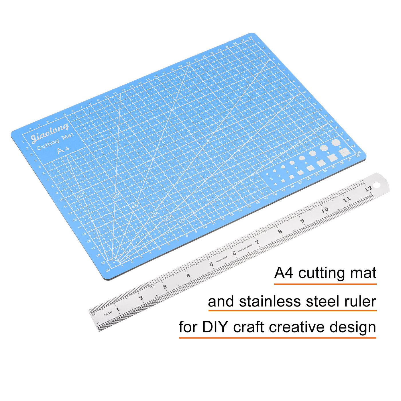 Harfington Cutting Mat & Metal Ruler Set A4 Blue Mat 30CM 0.8mm Thick Ruler