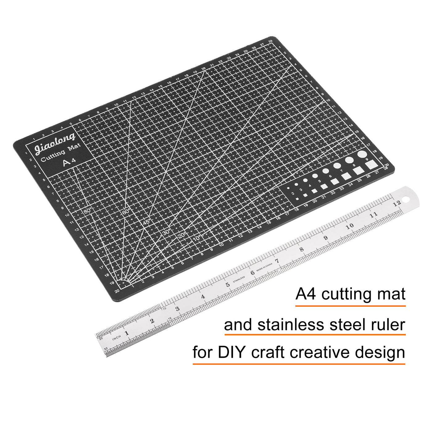 Harfington Cutting Mat & Metal Ruler Set A4 Black Mat 30CM 0.8mm Thick Ruler
