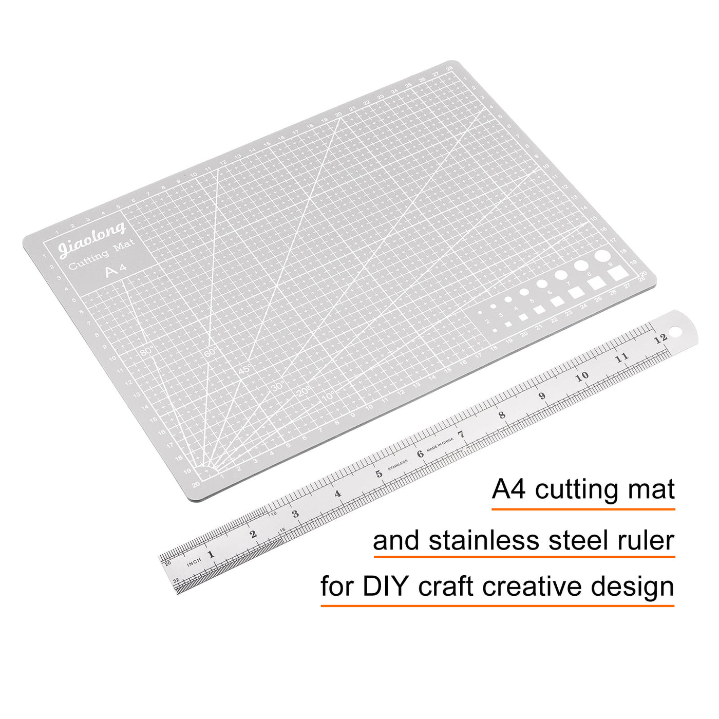 Harfington Cutting Mat & Metal Ruler Set A4 Grey Mat 30CM 0.8mm Thick Ruler