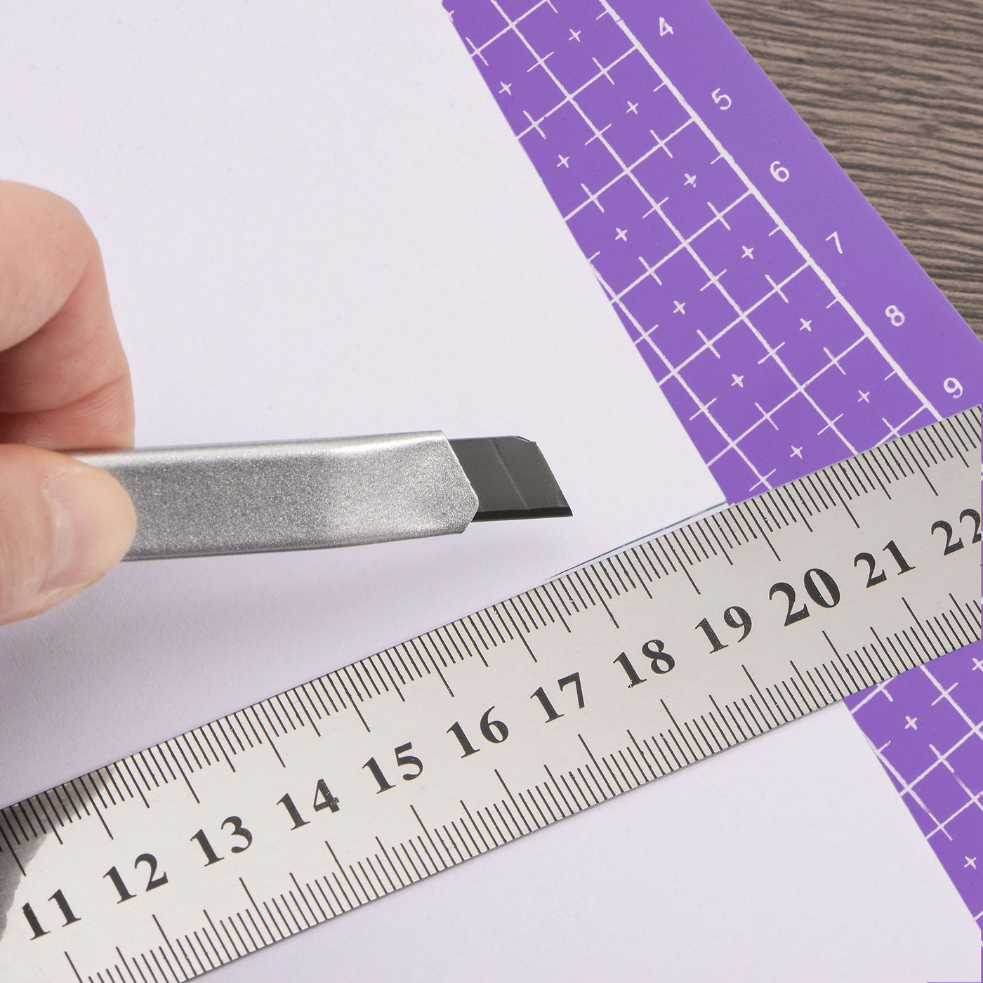 Harfington Cutting Mat & Metal Ruler Set A4 Purple Mat 30CM 0.8mm Thick Ruler