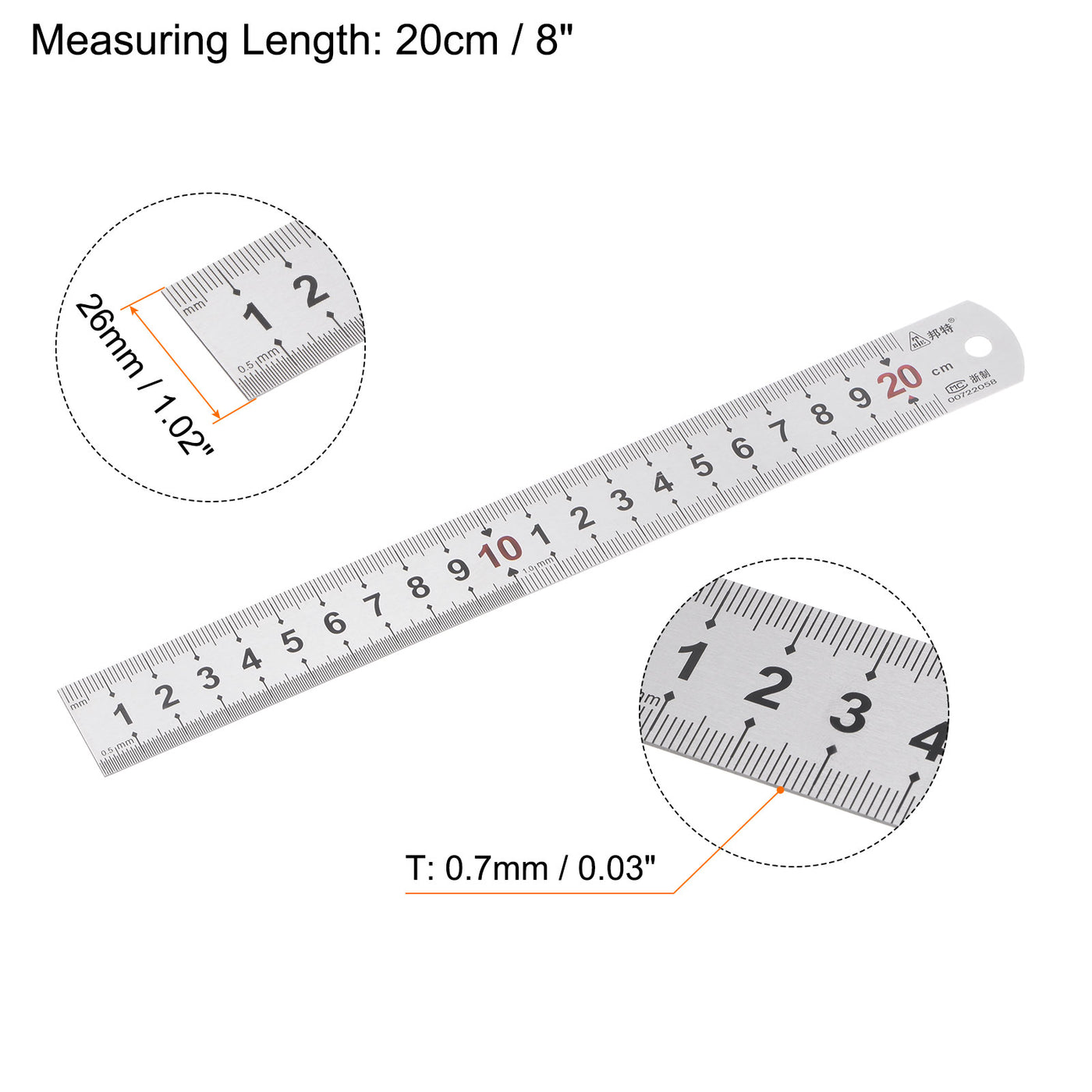 2pcs Stainless Steel Ruler, 8