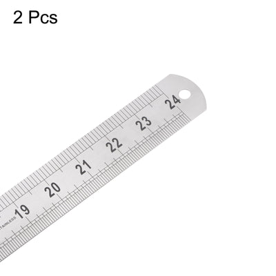 Harfington 2pcs Stainless Steel Ruler, 24" Metal Rulers 1.5" Wide Inch Metric Graduation