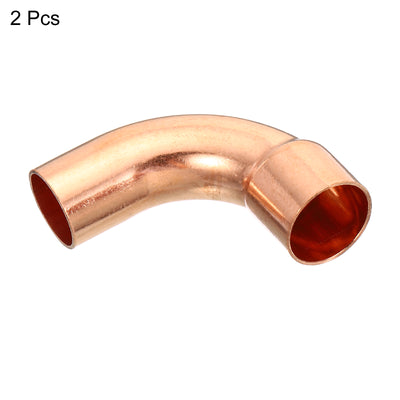 Harfington 3/4 Inch ID Elbow Copper Pipe Fitting, 2 Pack 90 Degree Short Turn Pressure Connector Sweat Solder Connection for Water Air Conditioner Plumbing