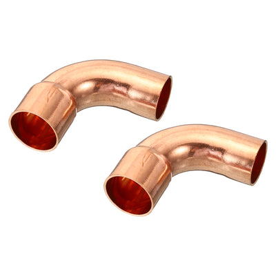 Harfington 1 Inch ID Elbow Copper Pipe Fitting, 2 Pack 90 Degree Short Turn Pressure Connector Sweat Solder Connection for Water Air Conditioner Plumbing