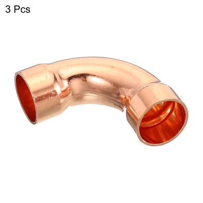 Harfington 1/2 Inch ID Elbow Copper Pipe Fitting, 3 Pack 90 Degree Long Turn Pressure Connector Sweat Solder Welding Connection for Water HVAC Plumbing