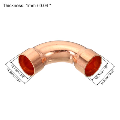 Harfington 1/2 Inch ID Elbow Copper Pipe Fitting, 5 Pack 90 Degree Long Turn Pressure Connector Sweat Solder Welding Connection for Water HVAC Plumbing