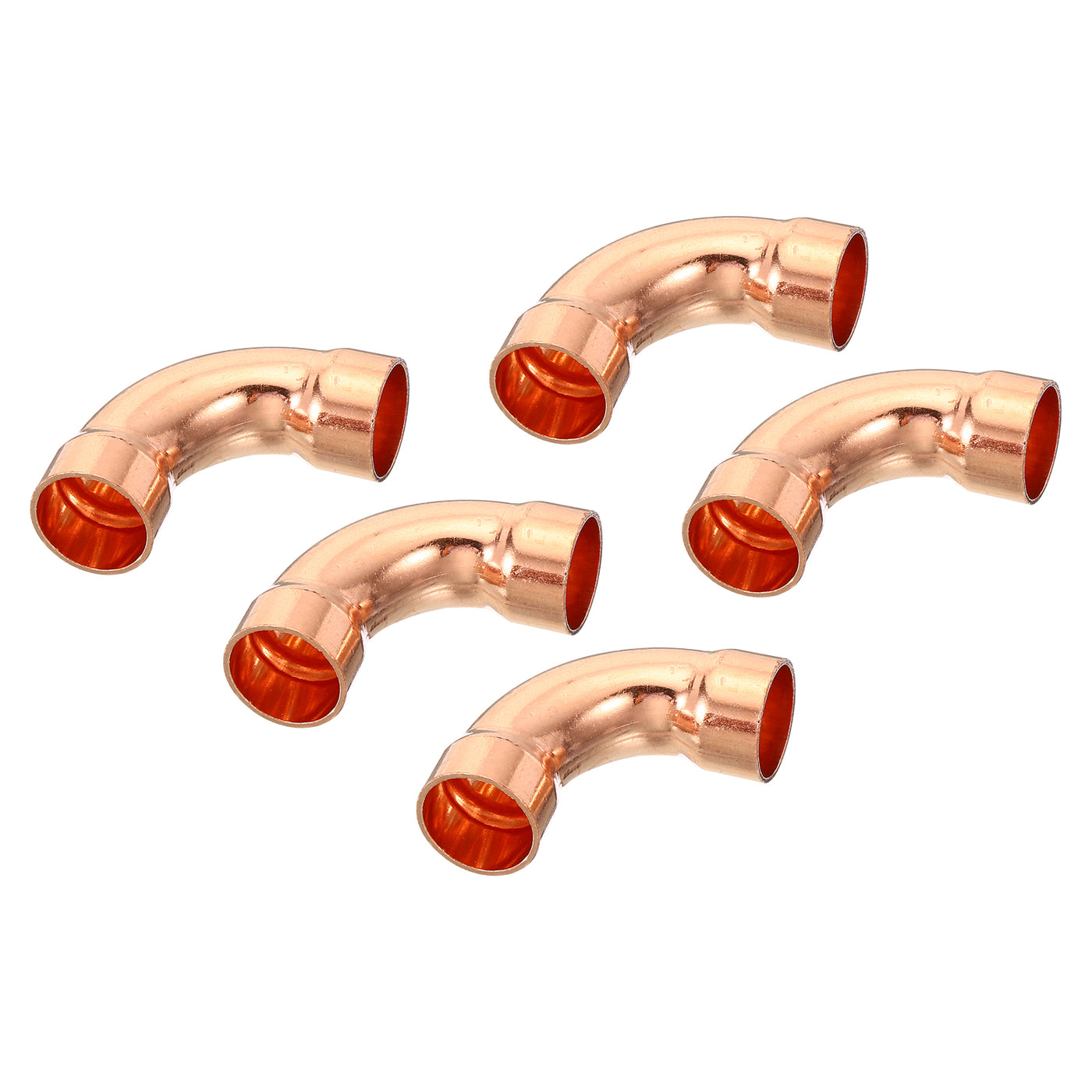 Harfington 1/2 Inch ID Elbow Copper Pipe Fitting, 5 Pack 90 Degree Long Turn Pressure Connector Sweat Solder Welding Connection for Water HVAC Plumbing