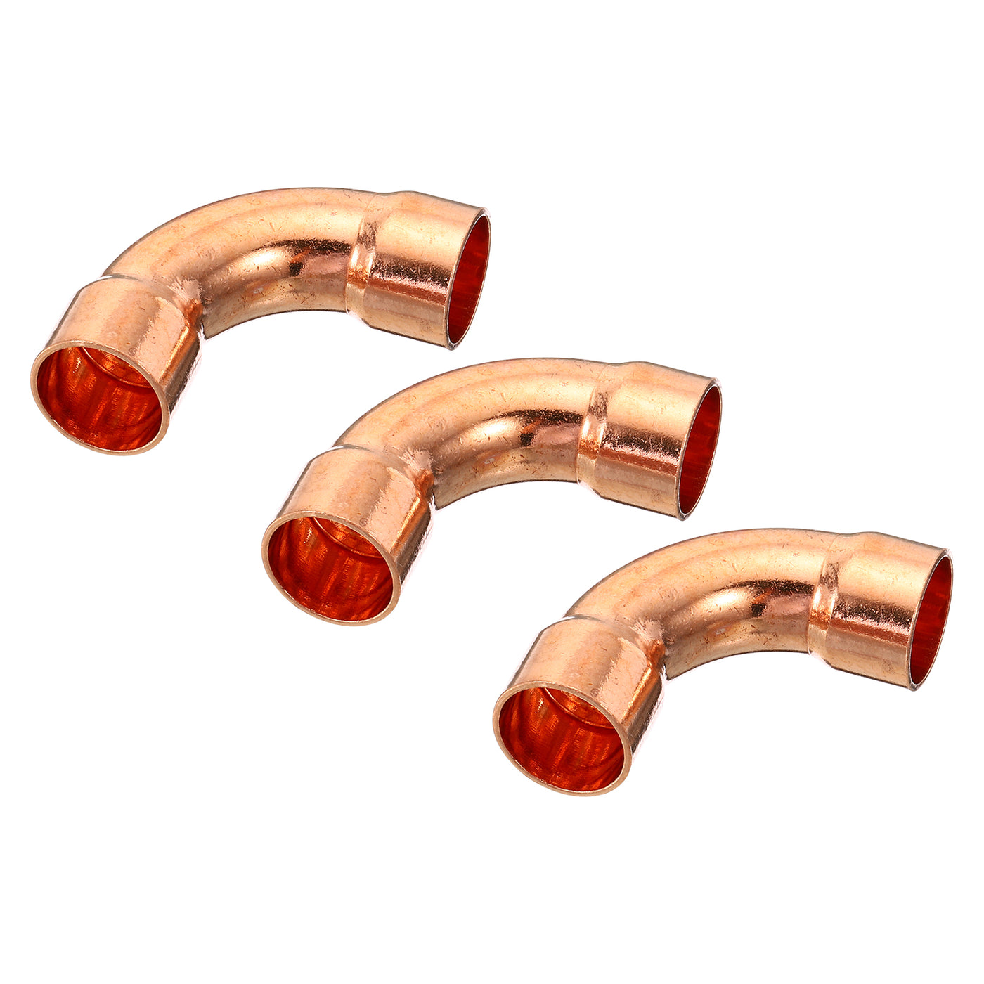Harfington 5/8 Inch ID Elbow Copper Pipe Fitting, 3 Pack 90 Degree Long Turn Pressure Connector Sweat Solder Welding Connection for Water HVAC Plumbing