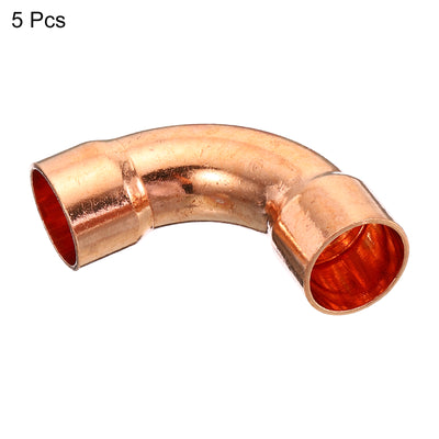 Harfington 5/8 Inch ID Elbow Copper Pipe Fitting, 5 Pack 90 Degree Long Turn Pressure Connector Sweat Solder Welding Connection for Water HVAC Plumbing