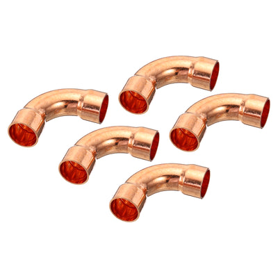 Harfington 5/8 Inch ID Elbow Copper Pipe Fitting, 5 Pack 90 Degree Long Turn Pressure Connector Sweat Solder Welding Connection for Water HVAC Plumbing